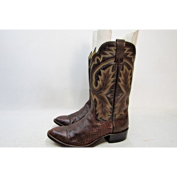 Ryons Fort Worth Mens Sz 8 D Brown Leather Snakeskin Western Cowboy Boots